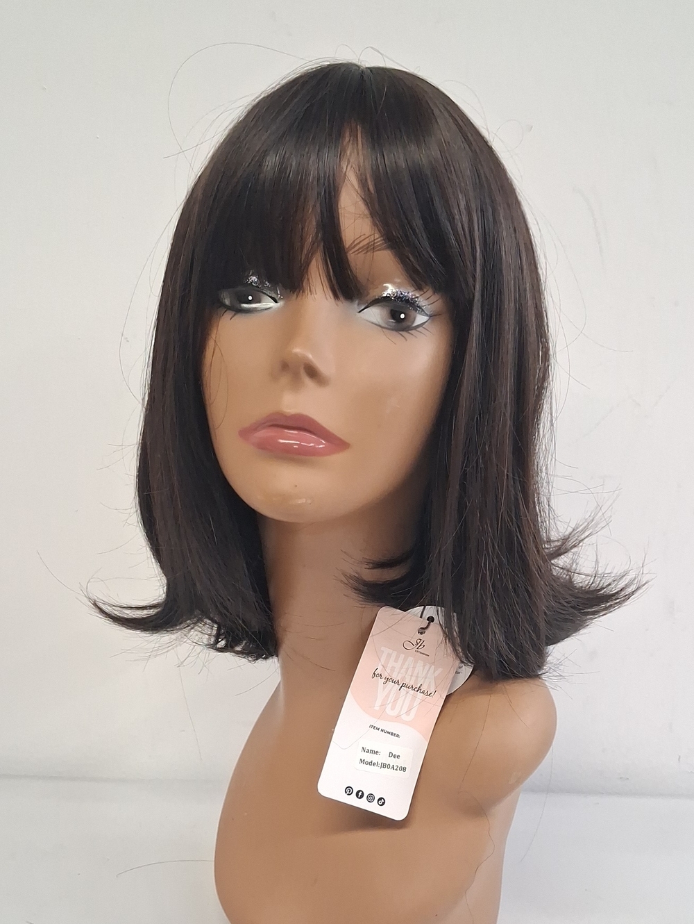 NWT JB Extension Women's Short Straight Bob Wig with Bangs - Dark Brown